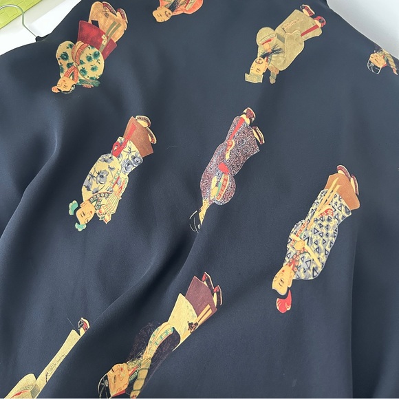 Harari Silk Set Button Front Shirt Skirt Asian Print Figures size 1X 2X - Picture 12 of 13